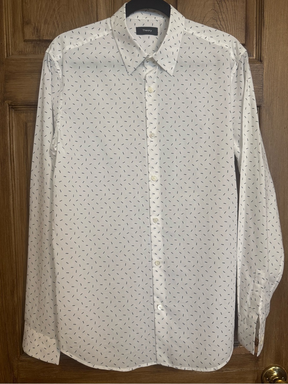 Theory White Button-Up Shirt with Black Micro Dash Print